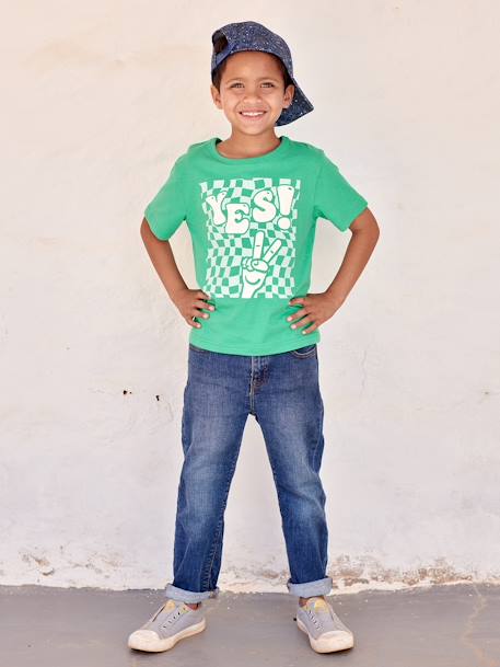 Camiseta con motivo gigante y detalles de tinta con relieve para niño azul azur+verde 