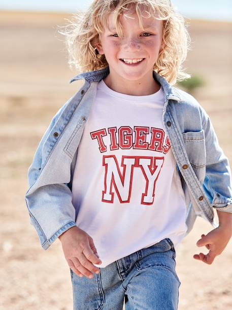 Camiseta estilo universitario para niño azul+blanco 