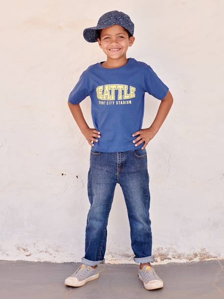 Camiseta estilo universitario para niño azul+blanco 