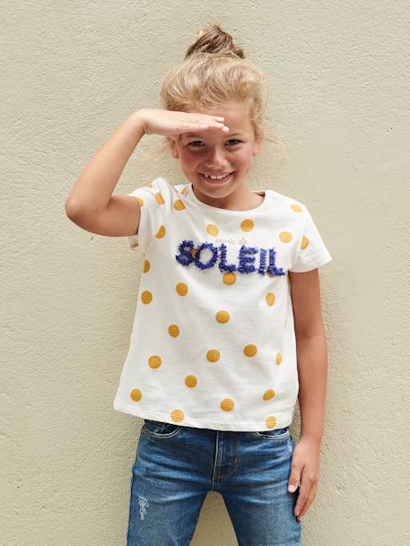 Camiseta con estampado de flores amarilla niña