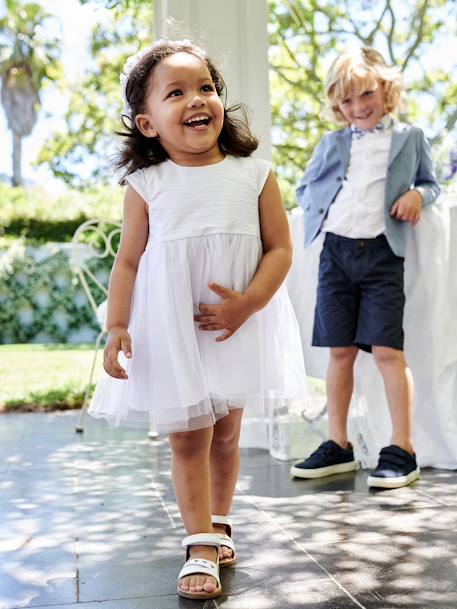 Vestido de ceremonia con tul para bebé BLANCO CLARO LISO 