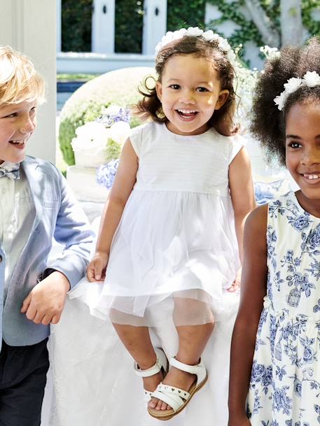 Vestido de ceremonia con tul para bebé BLANCO CLARO LISO 