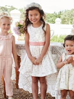 Vestido de ceremonia con flores a la acuarela en el bajo, para niña