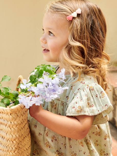 Vestido de gasa de algodón estampado con mangas mariposa, para niña teja+verde agua 