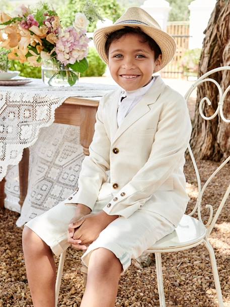 Chaqueta de ceremonia de algodón y lino para niño azul+AZUL OSCURO LISO CON MOTIVOS+BEIGE CLARO LISO CON MOTIVOS+verde sauce 