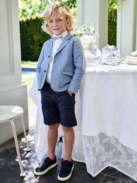 Bermudas de algodón y lino para niño azul+AZUL OSCURO LISO CON MOTIVOS+BEIGE CLARO LISO CON MOTIVOS+verde sauce 