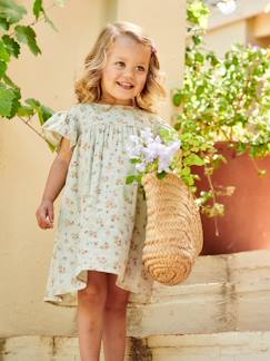 Vestido de gasa de algodón estampado con mangas mariposa, para niña