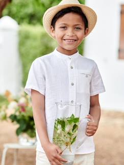 -Camisa con cuello mao y manga corta de algodón/lino para niño