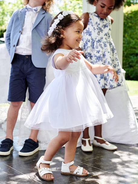 Vestido de ceremonia con tul para bebé BLANCO CLARO LISO 