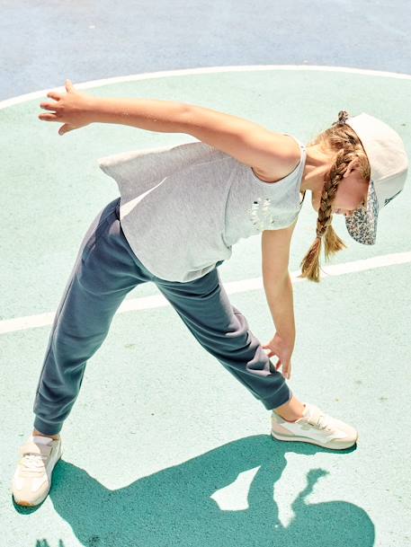 Camiseta sin mangas deportiva, para niña gris jaspeado 