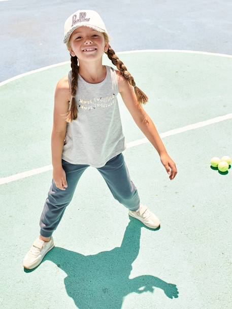 Camiseta sin mangas deportiva, para niña gris jaspeado 