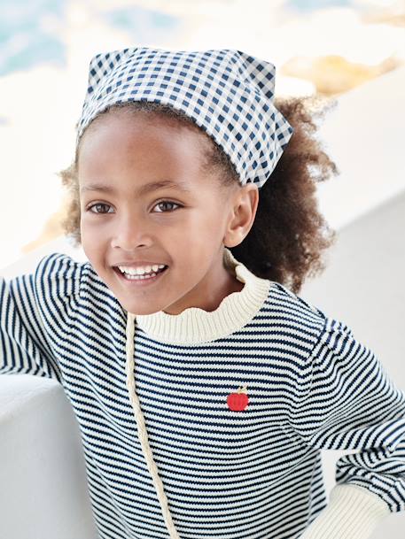 Diadema estilo pañuelo con estampado a cuadros vichy para niña cuadros azul marino 