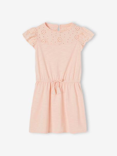 Vestido para niña con detalles de bordado inglés malva+ROSA OSCURO LISO+rosa rosa pálido+verde agua 