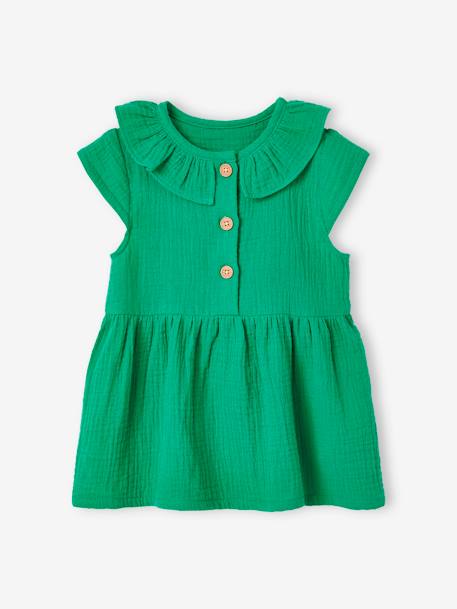 Vestido con cuello de gasa de algodón para bebé naranja+verde 