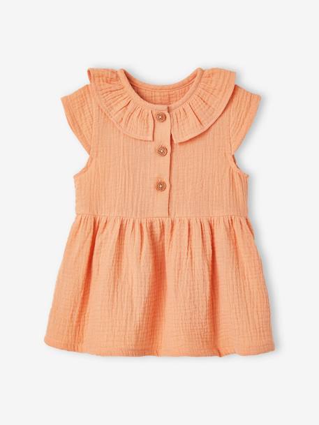 Vestido con cuello de gasa de algodón para bebé naranja+verde 