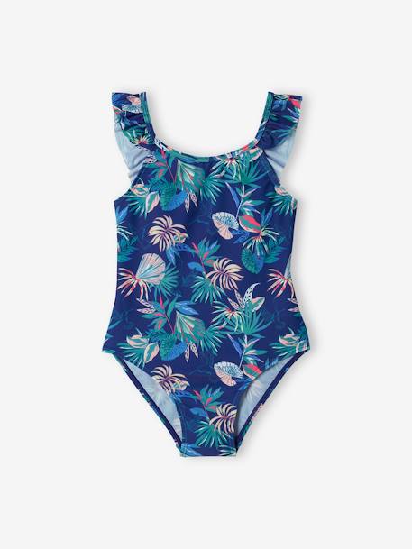 Bañador con estampado tropical para niña azul marino 