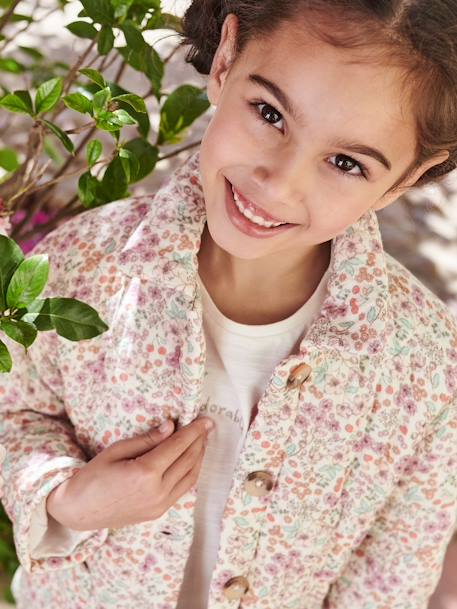 Chaqueta acolchada con estampado de flores para niña crudo 