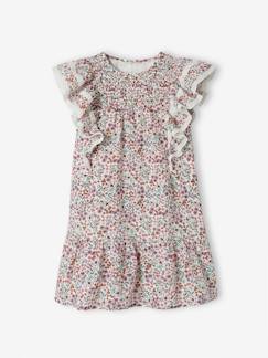 -Vestido con motivos de flores de cerezo y mangas con volantes para niña