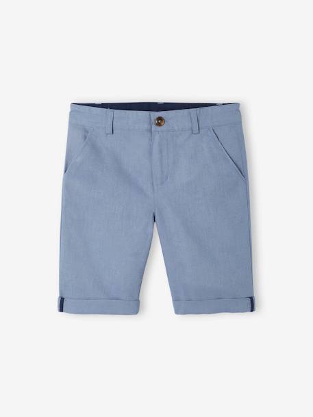 Bermudas de algodón y lino para niño azul+AZUL OSCURO LISO CON MOTIVOS+BEIGE CLARO LISO CON MOTIVOS+verde sauce 