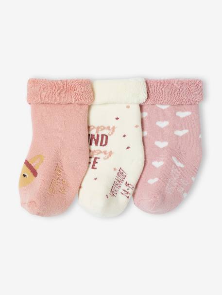 Pack de 3 pares de calcetines Conejitos y Corazones, bebé niña rosa maquillaje 