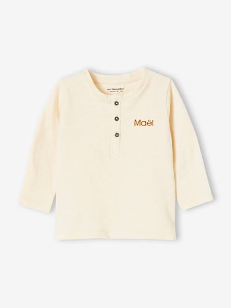 Camiseta personalizable, con cuello tunecino y manga larga bebé niño AZUL FUERTE LISO+BEIGE CLARO LISO+melocotón+VERDE OSCURO LISO 