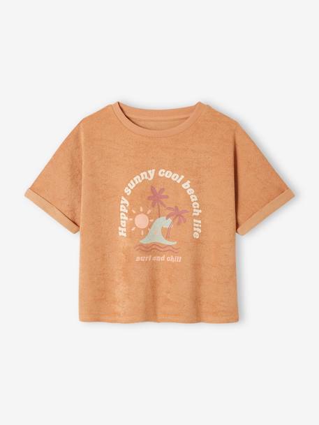 Camiseta de felpa rizada con motivo de palmeras para niña beige arcilla 