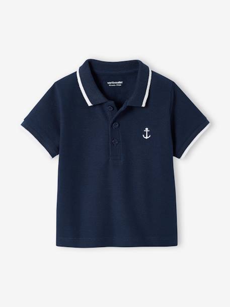 Polo personalizable para bebé niño con bordado en el pecho Azul oscuro liso 