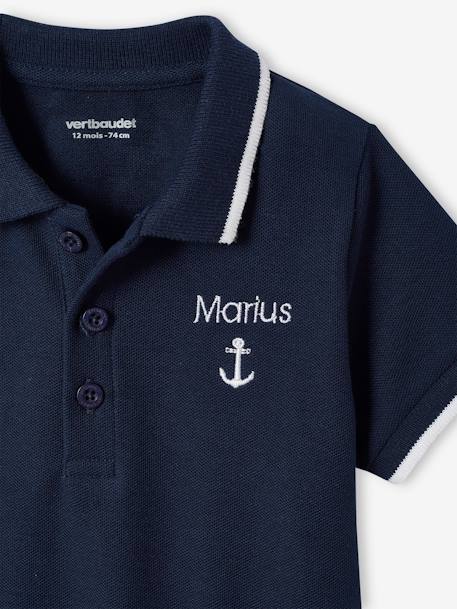 Polo personalizable para bebé niño con bordado en el pecho Azul oscuro liso 