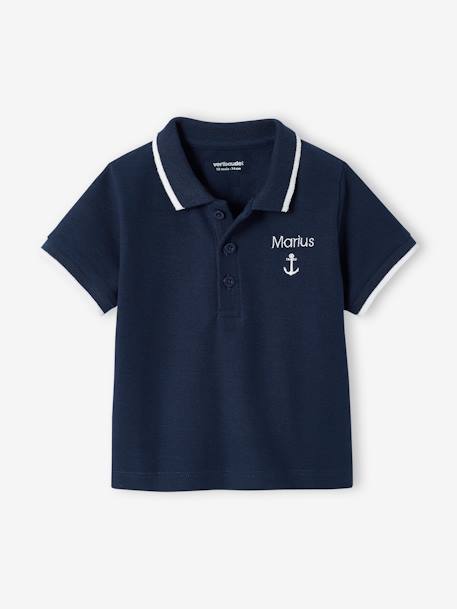 Polo personalizable para bebé niño con bordado en el pecho Azul oscuro liso 