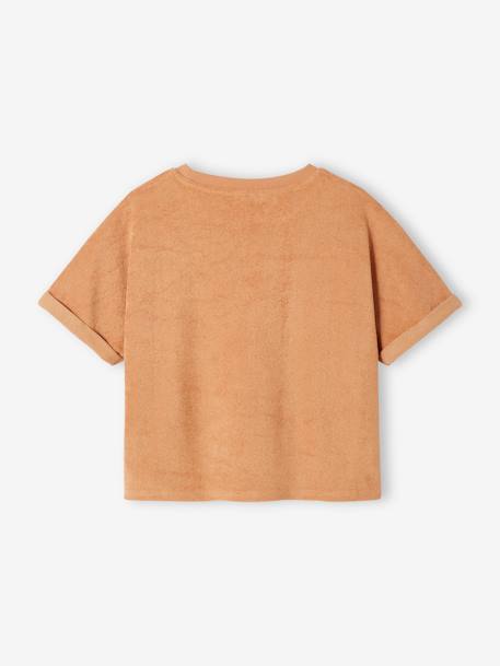 Camiseta de felpa rizada con motivo de palmeras para niña beige arcilla 