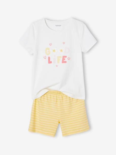 Camiseta con motivo irisado y manga corta con volantes para niña amarillo  pálido - Vertbaudet