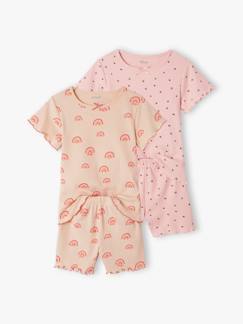 Lotes y packs-Niña-Pack de 2 pijamas con short de punto de canalé con estampados para niña