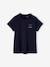 Camiseta personalizable, de manga corta con cuello para niña azul marino+crudo 