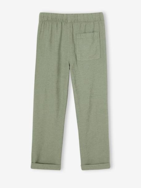 Pantalón ligero de lino y algodón para niño avellana+verde sauce 