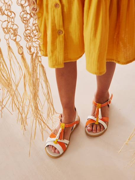 Sandalias fantasía con borlas para niña amarillo+lote rosa 