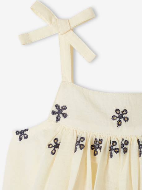 Conjunto para bebé: vestido bordado, pantalón bombacho y cinta del pelo a juego crudo 