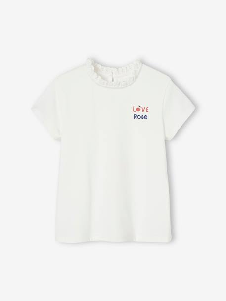 Camiseta personalizable, de manga corta con cuello para niña azul marino+crudo 