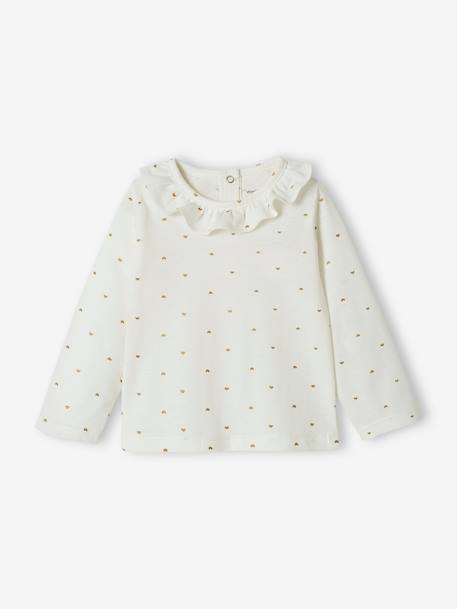 Camiseta personalizable, con volante en el cuello, para bebé niña BLANCO CLARO ESTAMPADO 