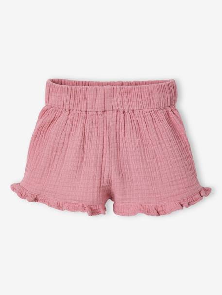 Conjunto de 3 prendas para bebé - blusa bordada, short de gasa de algodón y cinta del pelo a juego rosa 