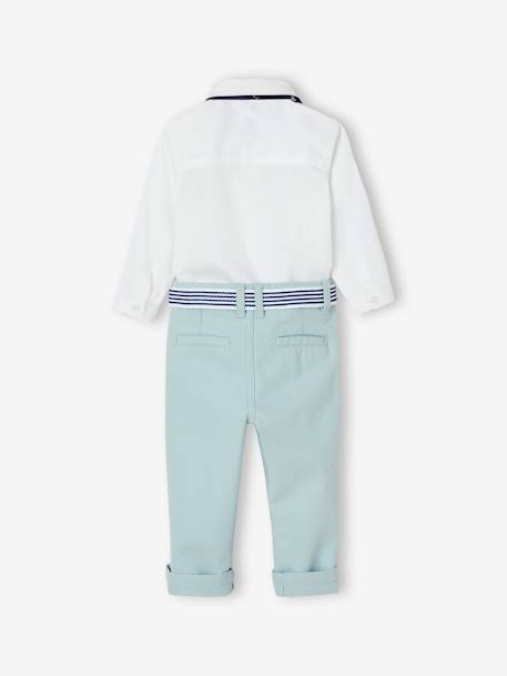 Conjunto de fiesta para bebé: pantalón con cinturón, camisa y pajarita blanco 