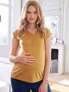 Camiseta de lino y algodón con cuello de pico para embarazo