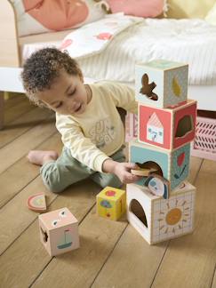 Juguetes- Primera edad-Torre de cubos con formas para encajar de madera FSC®.