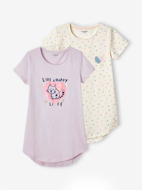 Pack de 2 camisones con corazones lila pulverizado 