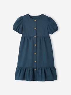 -Vestido de lino y algodón con botones para niña