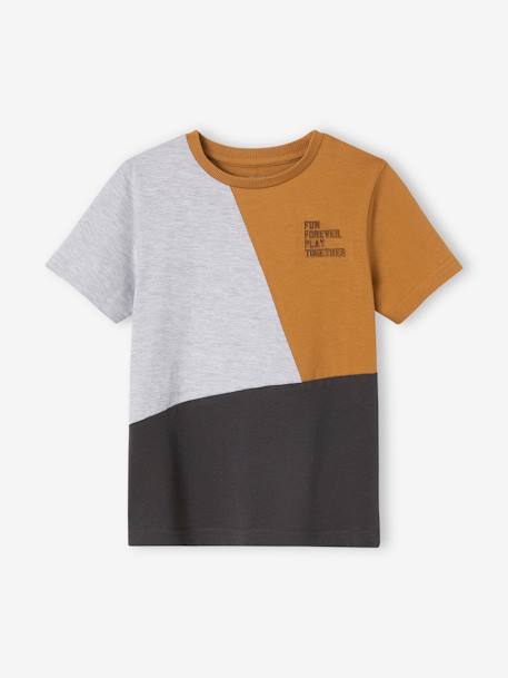 Camiseta colorblock de manga corta para niño gris jaspeado+verde agua 