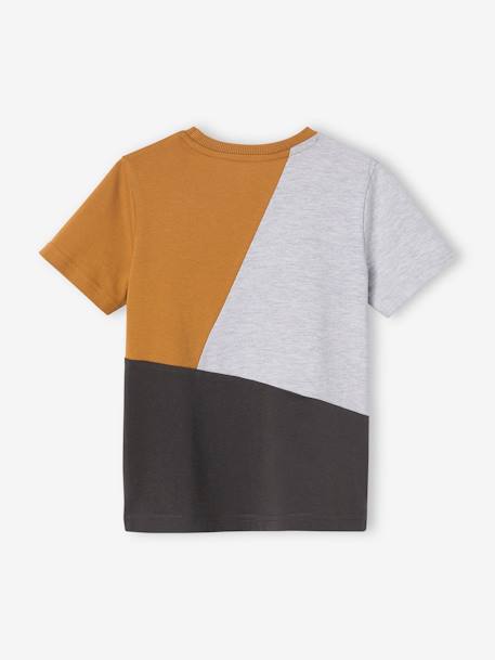 Camiseta colorblock de manga corta para niño gris jaspeado+verde agua 