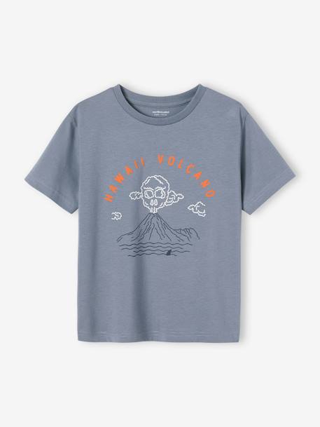 Camiseta con motivo de paisaje y detalles de tinta con relieve para niño azul jeans 