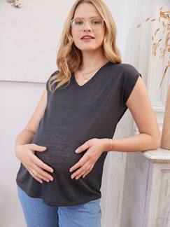 Camiseta de lino y algodón con cuello de pico para embarazo