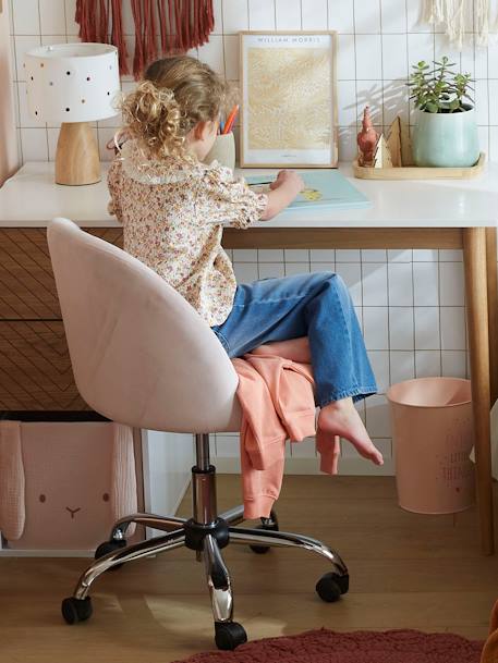 Silla de terciopelo para escritorio, con ruedas, para niño AZUL MEDIO LISO+rosa maquillaje 