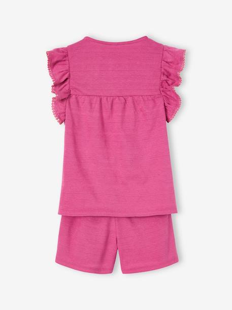 Conjunto para niña: top con volantes y short de punto fantasía rosa peonia 